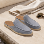 Men's Bruce & Co Vellaro baby blue open-back moc-toe loafers – editorial still life