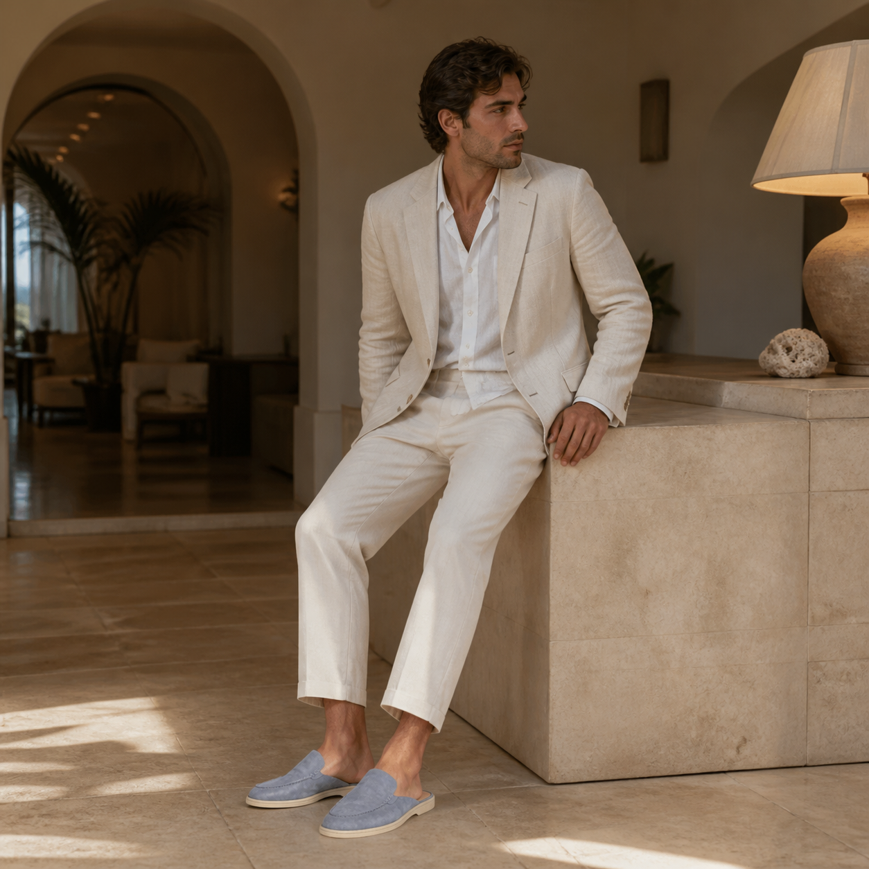 Men's Bruce & Co Vellaro baby blue open-back moc-toe loafers – boutique hotel lifestyle