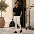 Bruce & Co Vellaro black open-back loafers at a boutique hotel