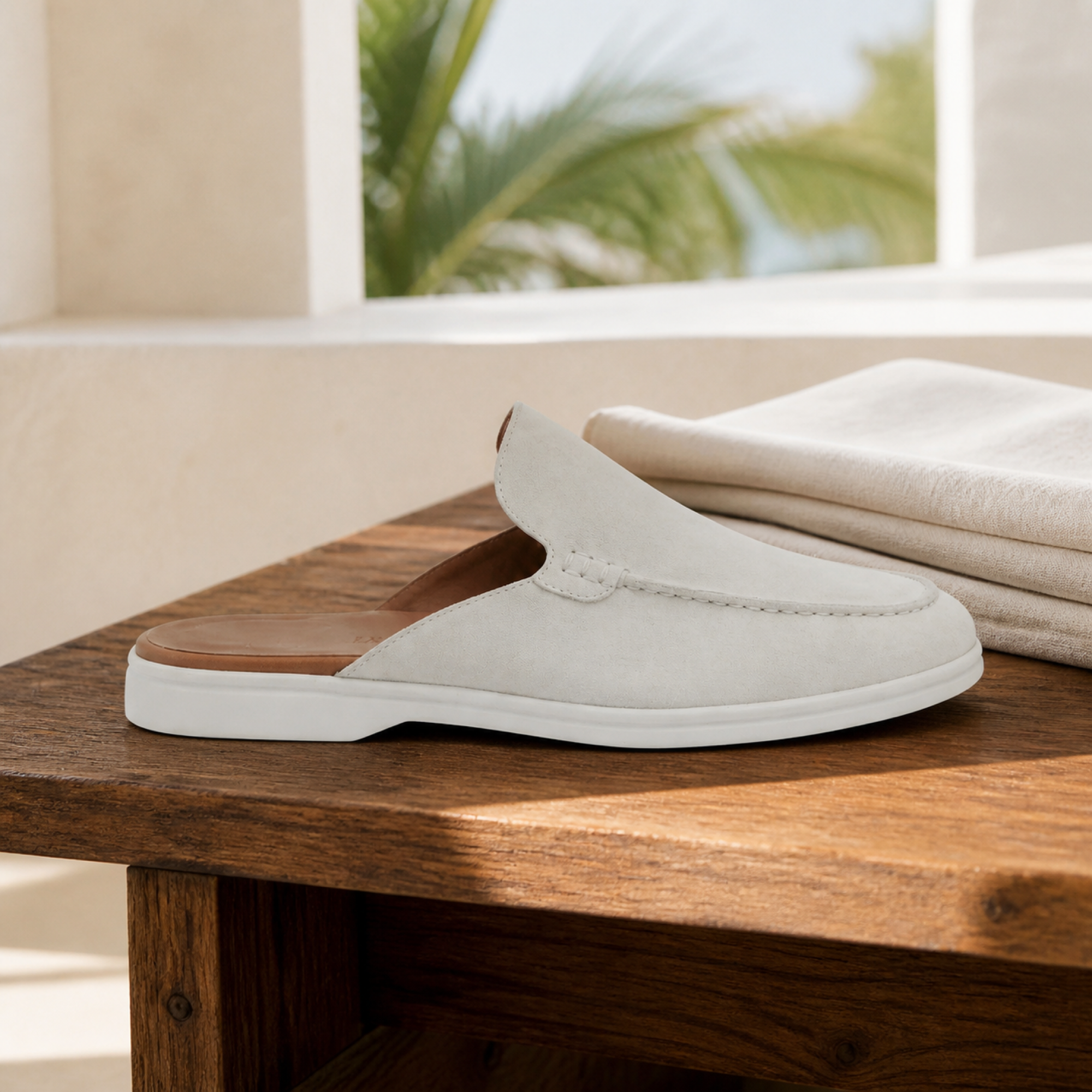 Vellaro white mule loafer walnut editorial