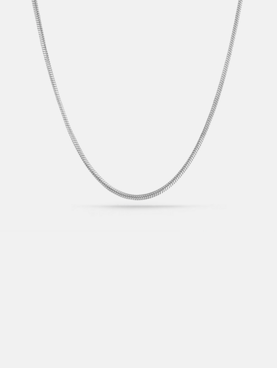 Bruce & Co Vento – Flat Link Necklace, 3 mm, Silver-Tone Stainless Steel