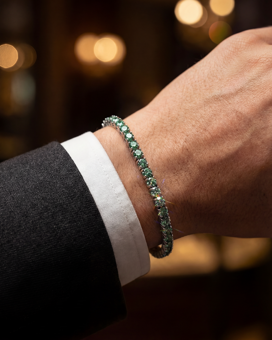 Bruce & Co Verdant Éclat – Men’s Green Moissanite Tennis Bracelet, 4 mm, 925 Silver