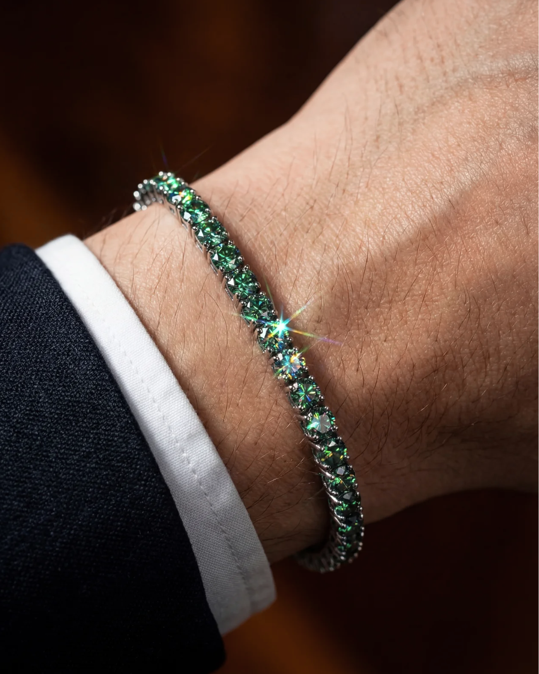 Bruce & Co Verdant Éclat – Men’s Green Moissanite Tennis Bracelet, 4 mm, 925 Silver