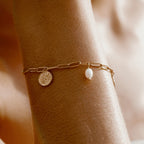 Bruce & Co Sun Charm and Freshwater Pearl Paperclip Bracelet