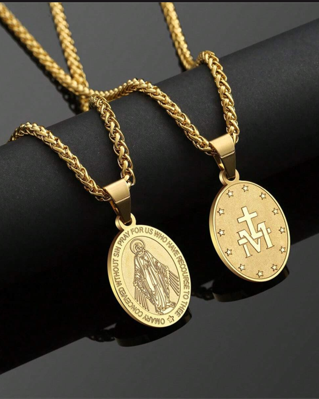 Bruce & Co Virgin Mary Medallion Necklace, Gold-Plated Steel