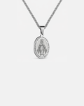 Bruce & Co Virgin Mary Medallion Necklace, Silver-Plated Steel