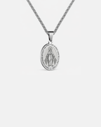 Bruce & Co Virgin Mary Medallion Necklace, Silver-Plated Steel