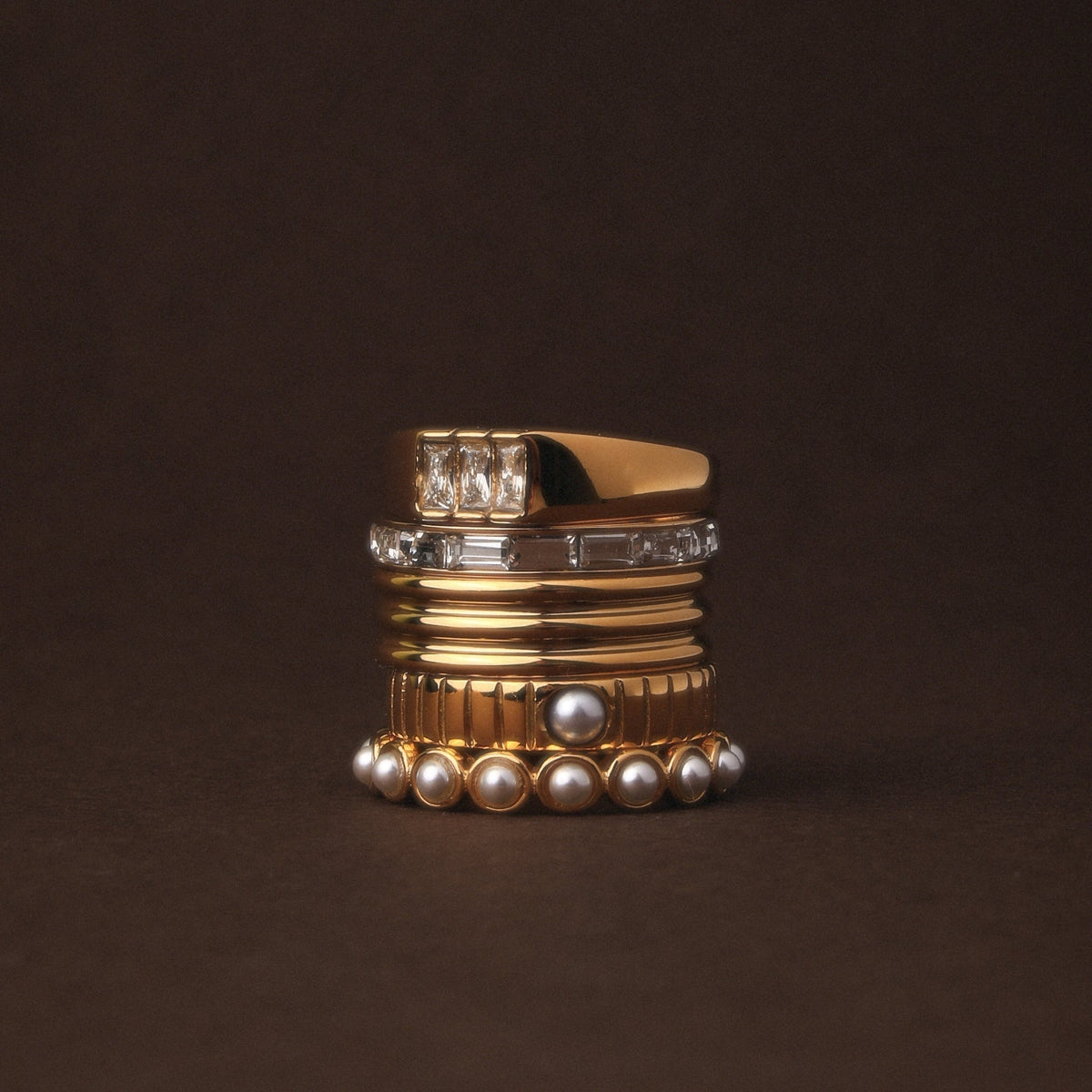 Bruce & Co White Zircon Baguette Eternity Ring, 18K Gold PVD Steel