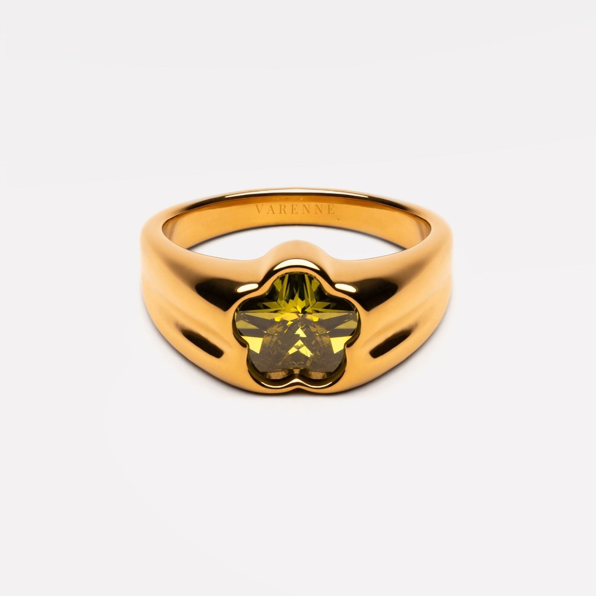 Bruce & Co Blossom – Flower Zircon Ring, Gold PVD Steel