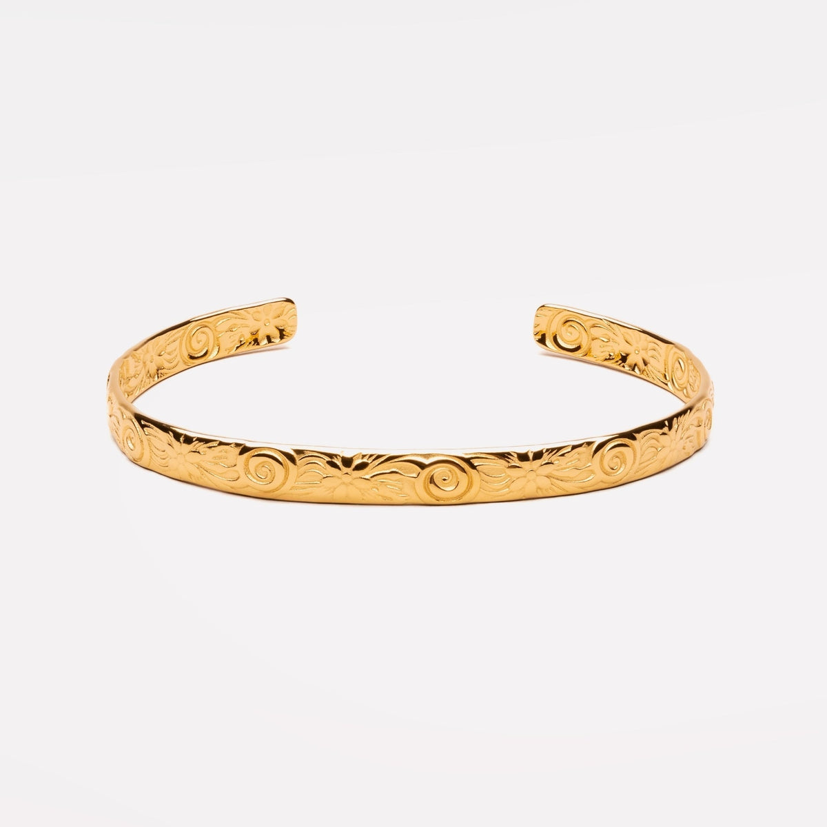 Bruce & Co Flora – Floral Engraved Open Cuff Bracelet, Steel