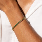 Bruce & Co Green Bezel-Set Tennis Bracelet, Adjustable Steel Chain