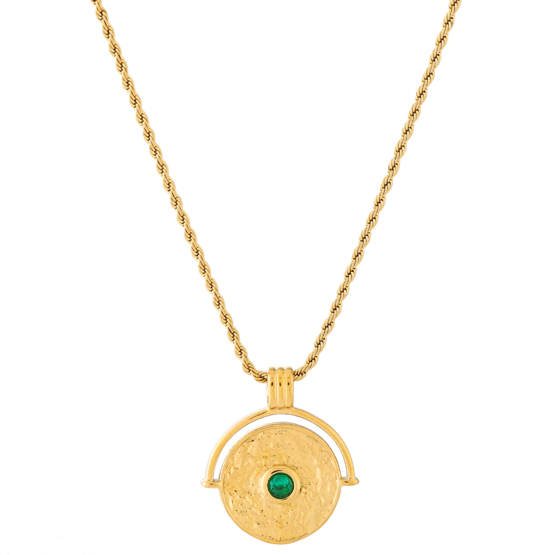 Bruce & Co Gaia – Green Stone Coin Pendant Necklace