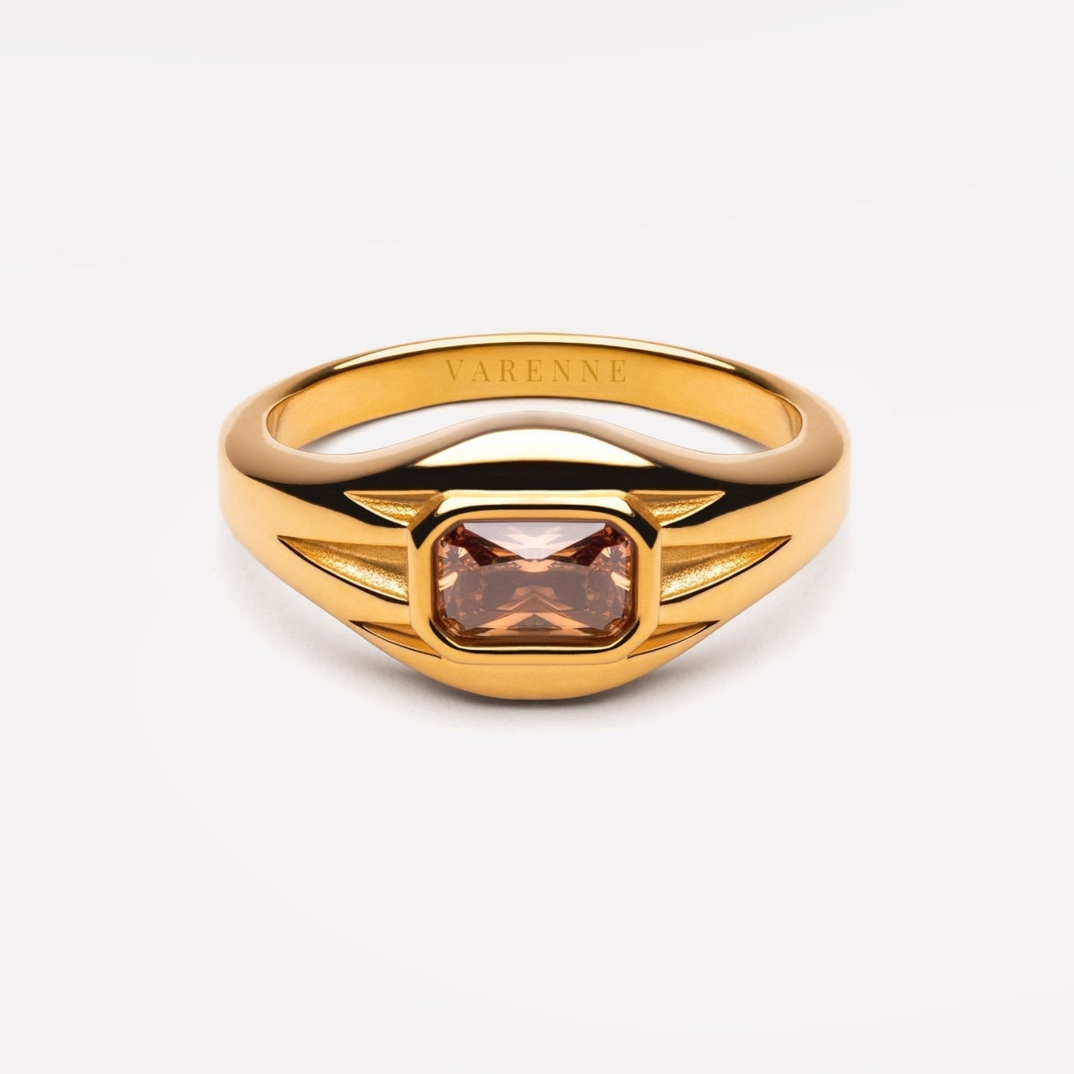 Bruce & Co Ocre – Brown Zircon Split Band Ring, Gold PVD Steel