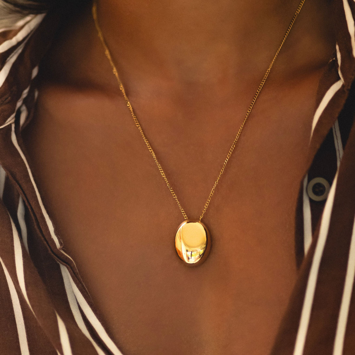 Bruce & Co Polished Pebble Pendant Necklace, Steel
