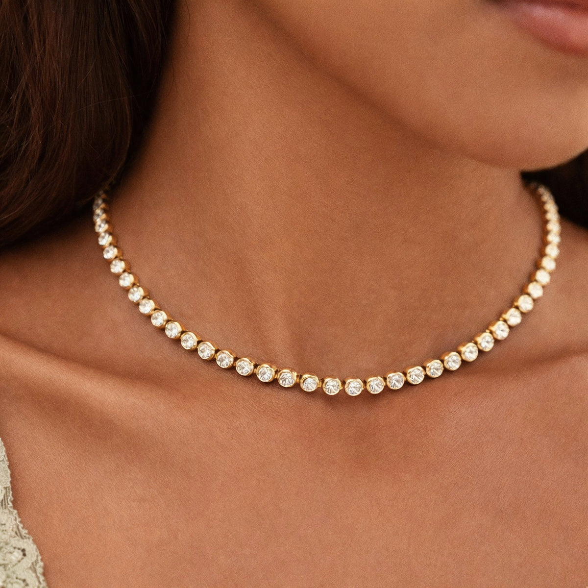 Bruce & Co Round Zircon Tennis Choker, 37 cm, Steel