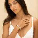 Bruce & Co Halo – White Enamel Oval Bangle, Steel