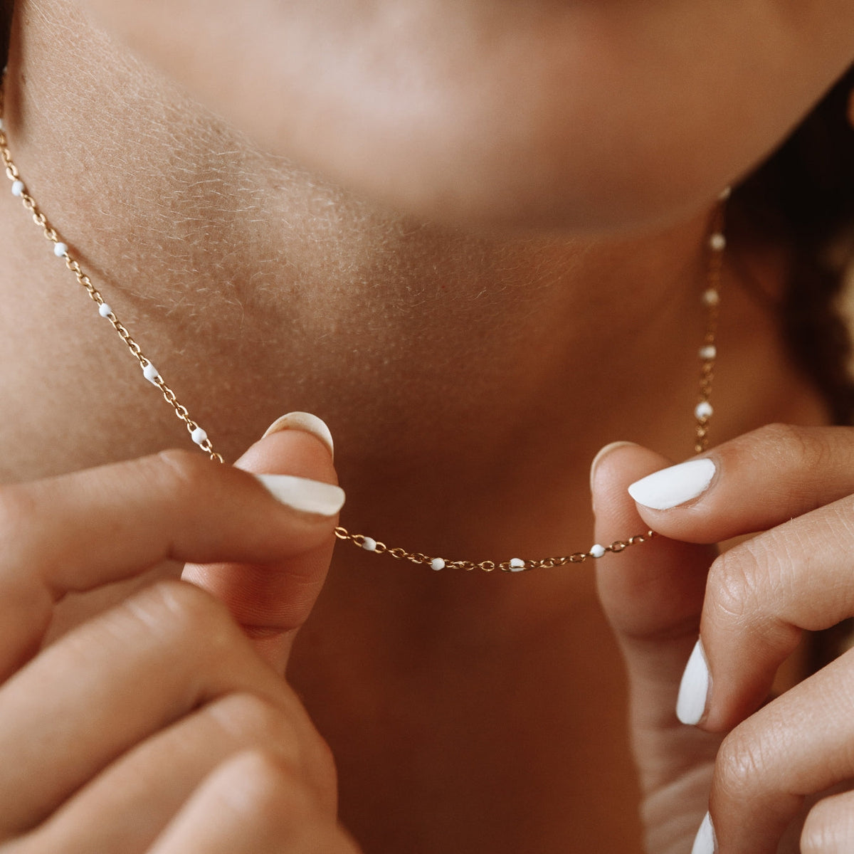 Bruce & Co White Enamel Bead Choker, 39–44 cm