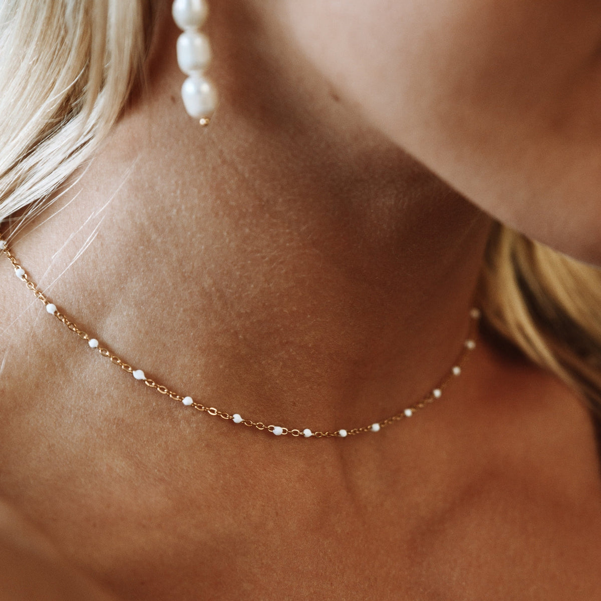 Bruce & Co White Enamel Bead Choker, 39–44 cm