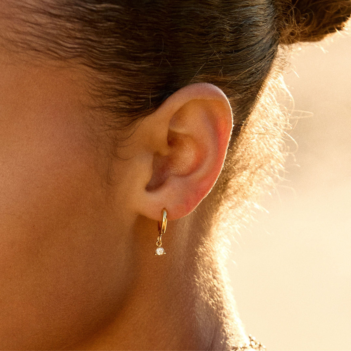 Zircon Drop Hoop Earrings, 8 mm