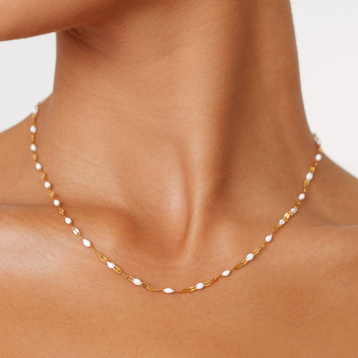 Bruce & Co White Enamel Choker Necklace, 2 mm, Gold PVD Steel