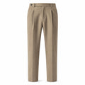 Wynvane beige pleated trousers, front ghost mannequin studio view