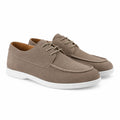 Xavemere taupe suede moc-toe lace-up shoes, studio pair