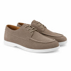 Xavemere taupe suede moc-toe lace-up shoes, studio pair