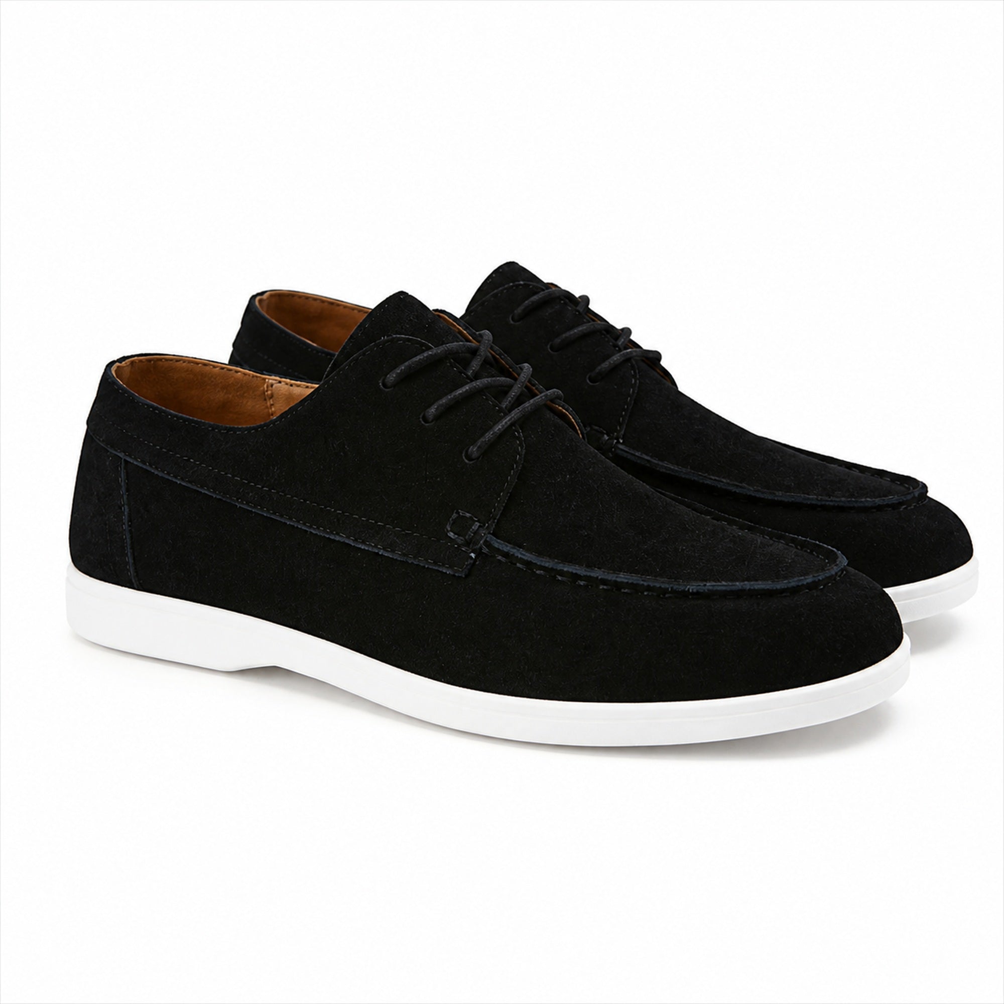 Xavemere black suede moc-toe lace-up shoes, studio pair