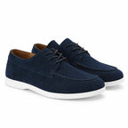 Xavemere navy suede moc-toe lace-up shoes, studio pair