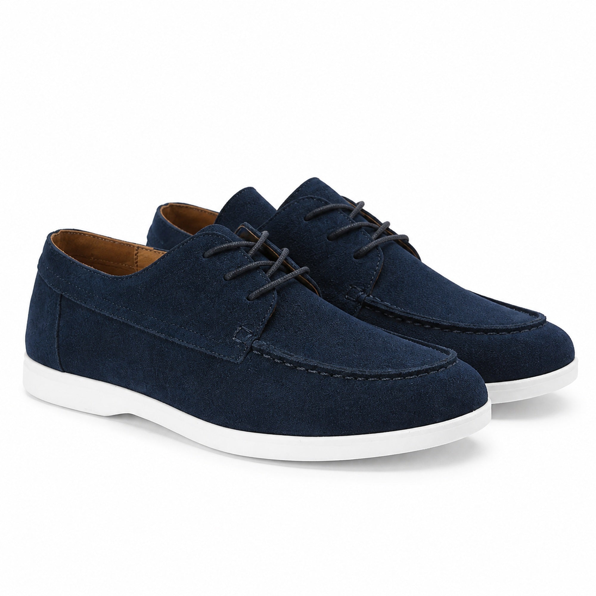 Xavemere navy suede moc-toe lace-up shoes, studio pair