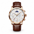 Xavevaro rose-gold analogue watch front view on pure white