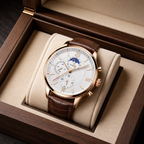 Xavevaro rose-gold watch presented in a walnut watch box