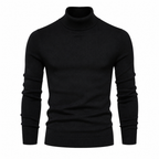Yoremora black fine-knit turtleneck front view on pure white