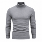 Yoremora grey fine-knit turtleneck front view on pure white