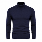 Yoremora navy fine-knit turtleneck front view on pure white