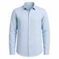 Yorevello light-blue cotton-linen shirt, front ghost mannequin view
