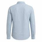 Yorevello light-blue cotton-linen shirt, rear ghost mannequin view