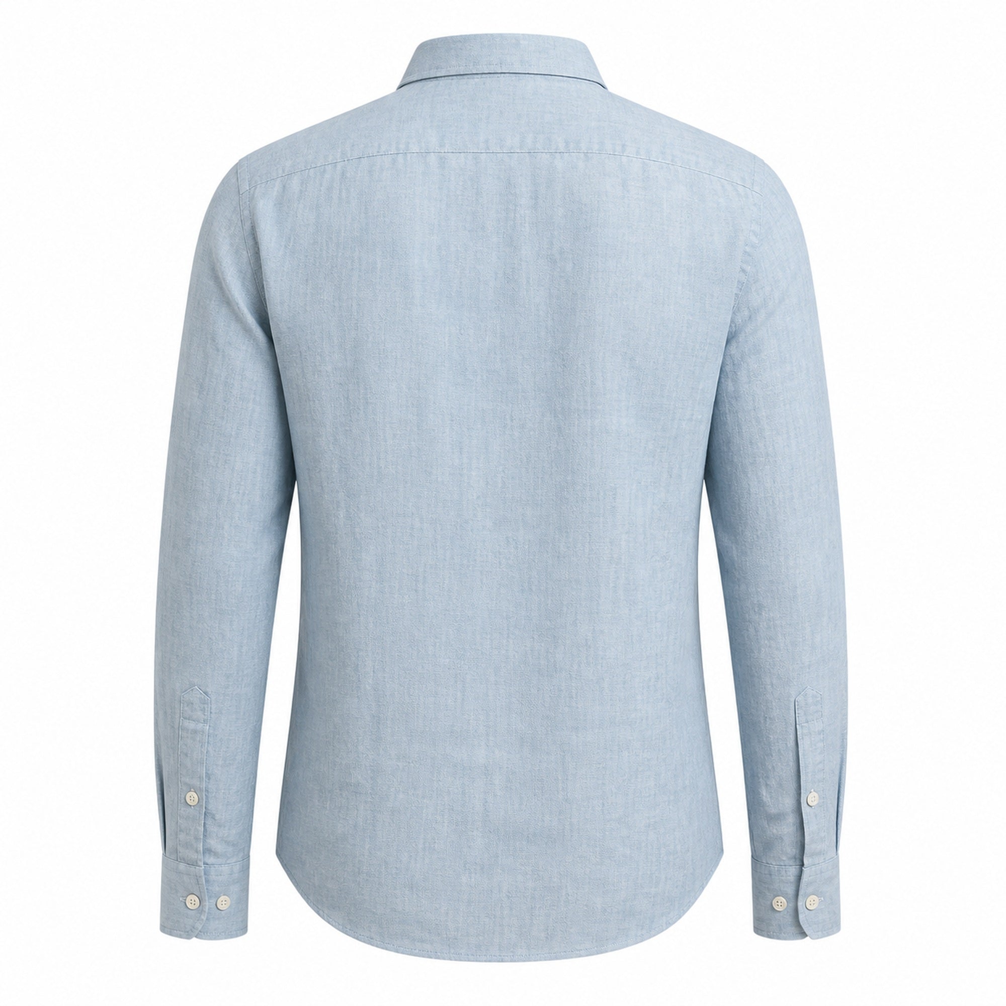 Yorevello light-blue cotton-linen shirt, rear ghost mannequin view