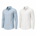 Yorevello light-blue and white cotton-linen shirts, studio colour pair