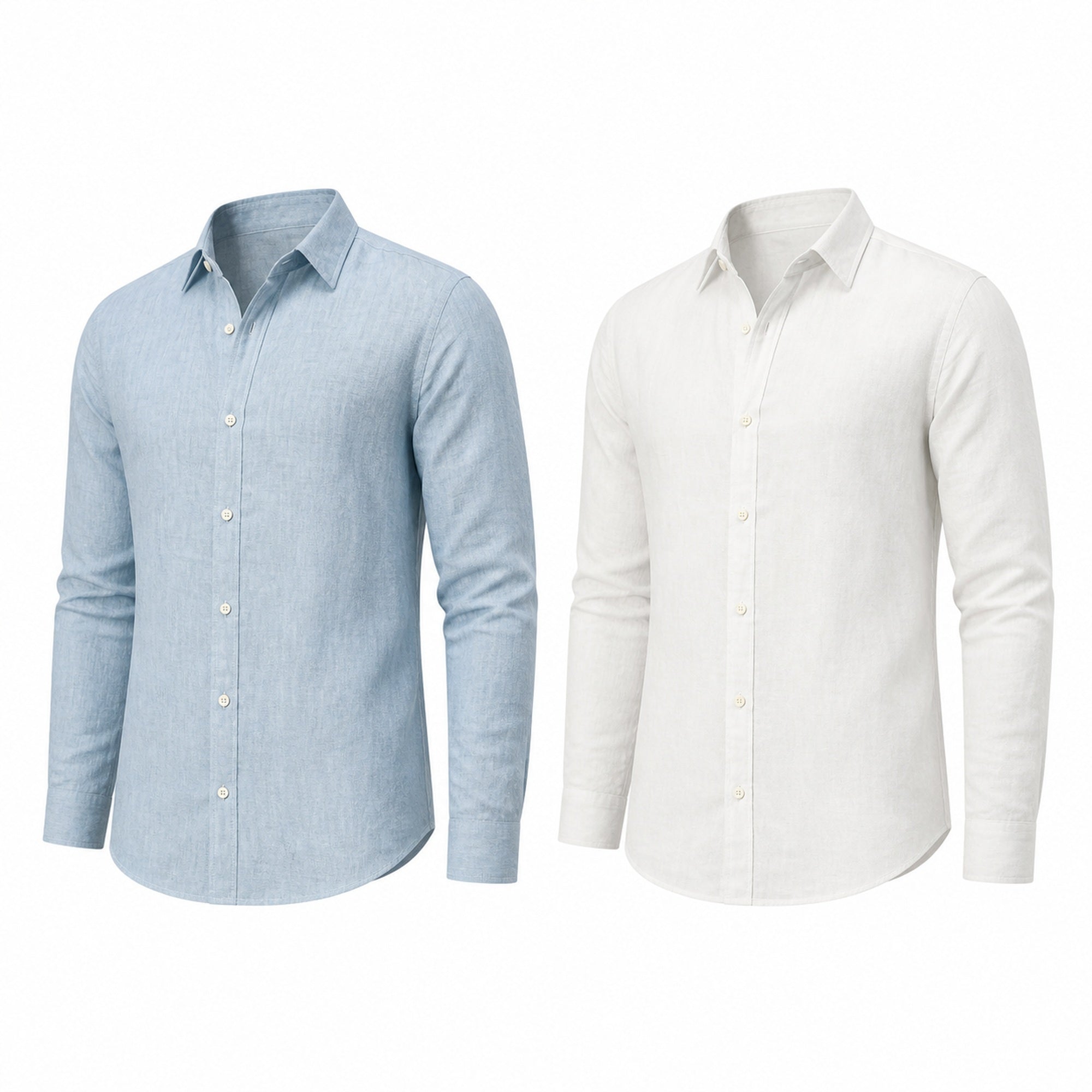 Yorevello light-blue and white cotton-linen shirts, studio colour pair