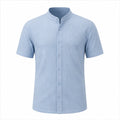 Zalesaro light blue ribbed band-collar shirt front view