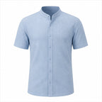 Zalesaro light blue ribbed band-collar shirt front view