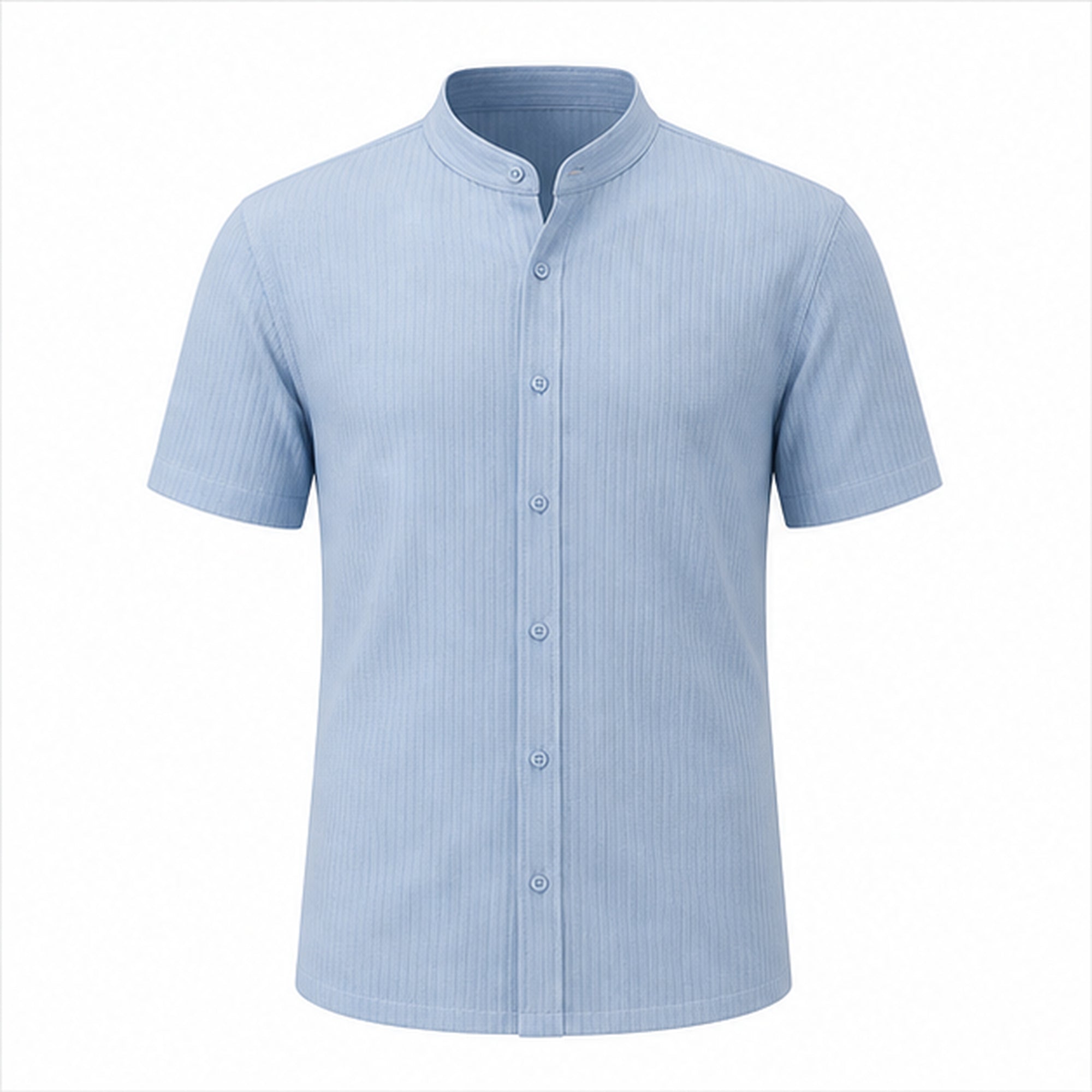 Zalesaro light blue ribbed band-collar shirt front view