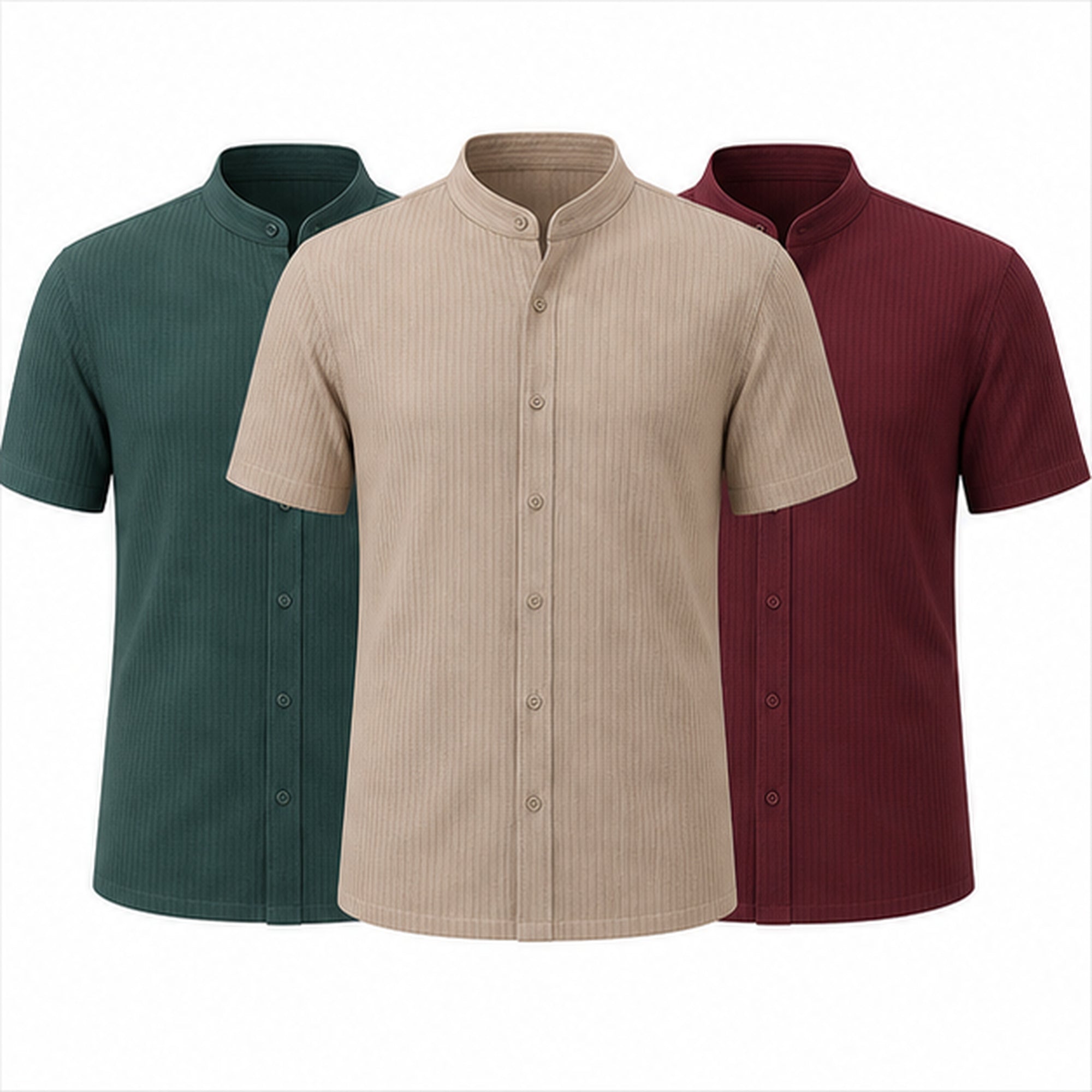 Zalesaro ribbed shirt dark green tan and maroon colourways