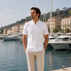 Zalesaro white shirt styled at a marina