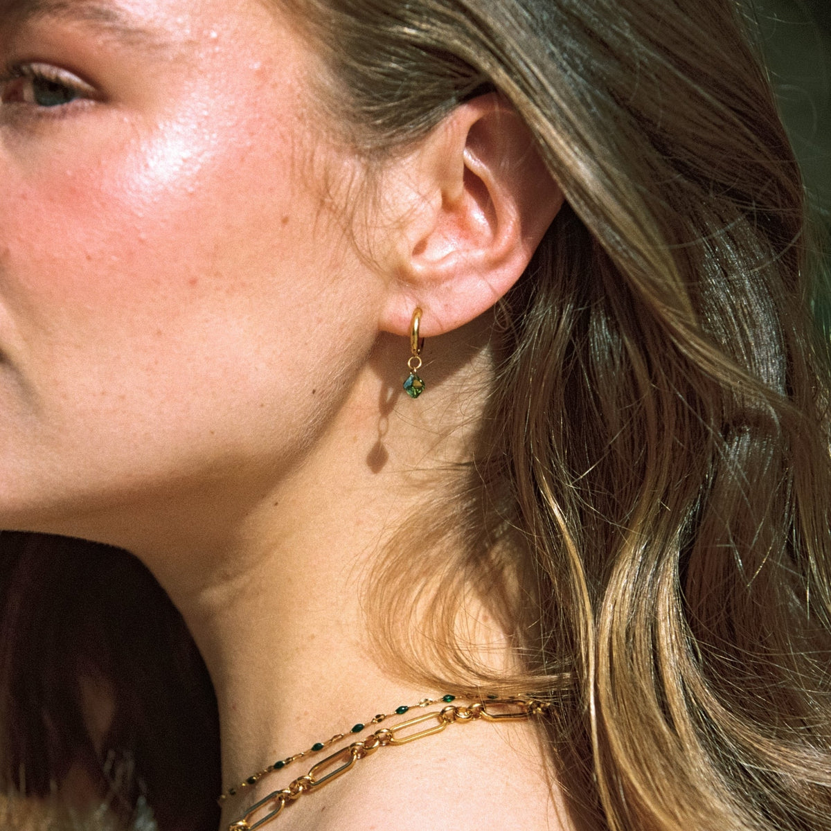 Bruce & Co Lime – Green Zircon Drop Hoop Earrings, 10 mm