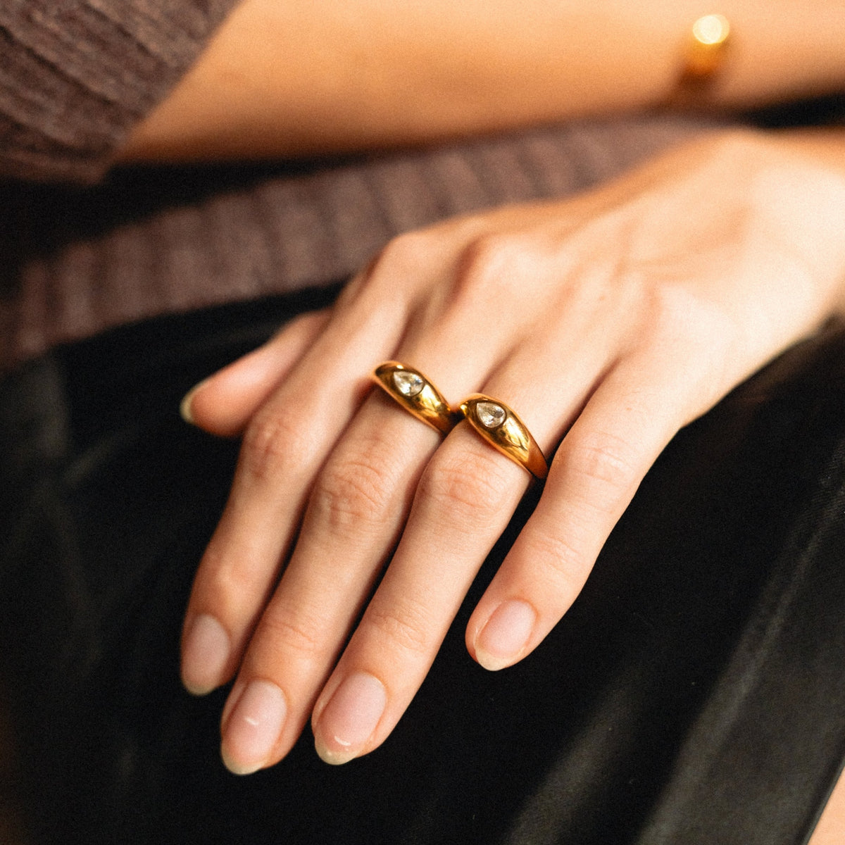 Bruce & Co Harmony – Two Pear Zircon Rings Set, Steel