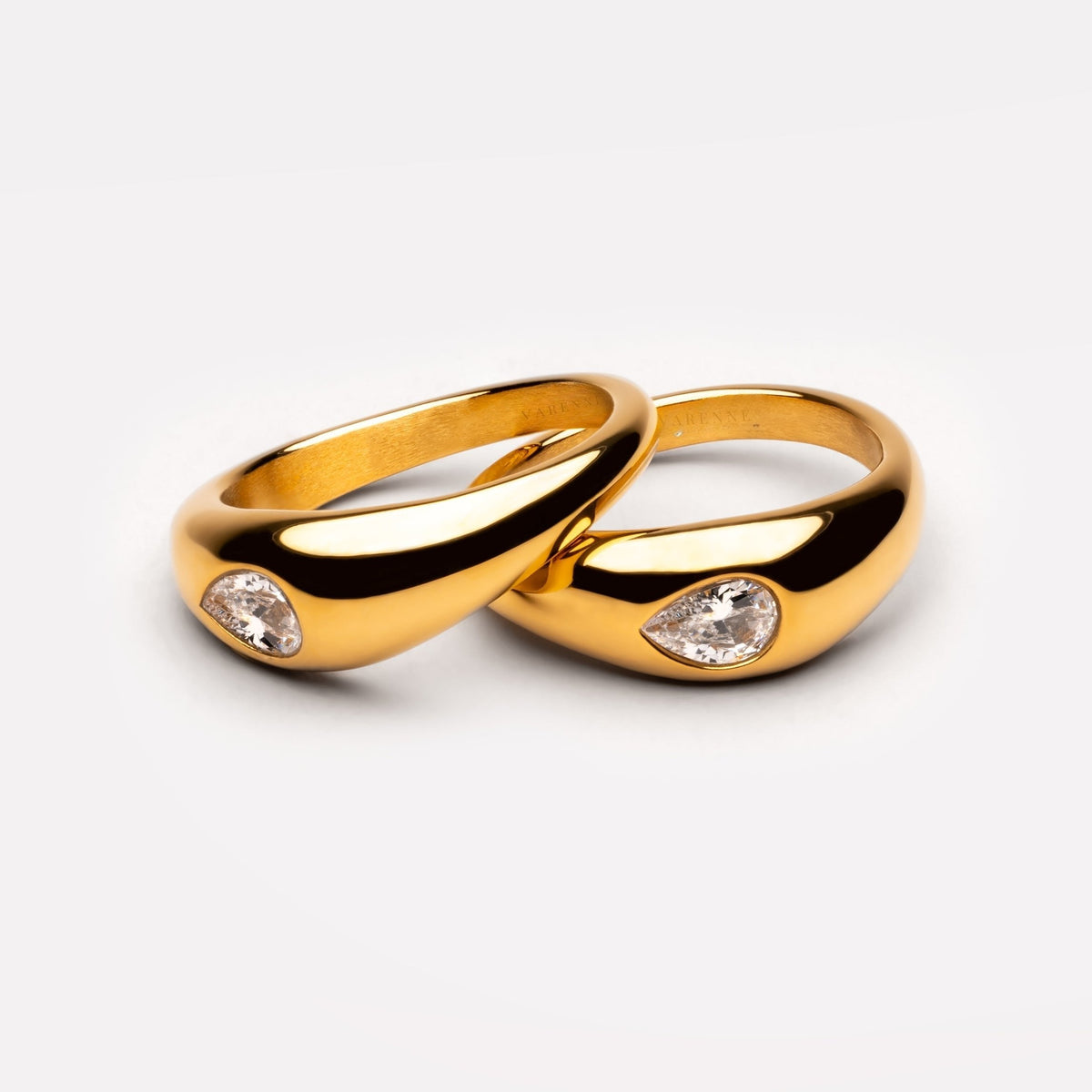 Bruce & Co Harmony – Two Pear Zircon Rings Set, Steel