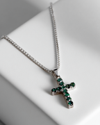 Bruce & Co Green Zirconia Cross Pendant Necklace, Silver-Tone, 60 cm