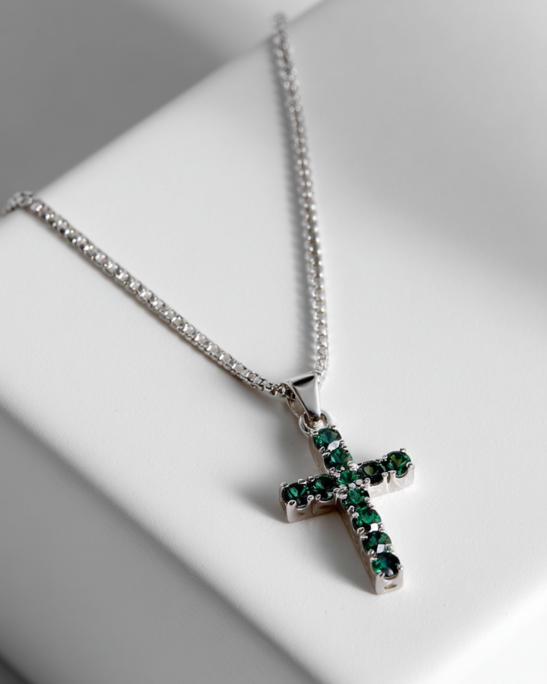 Bruce & Co Green Zirconia Cross Pendant Necklace, Silver-Tone, 60 cm